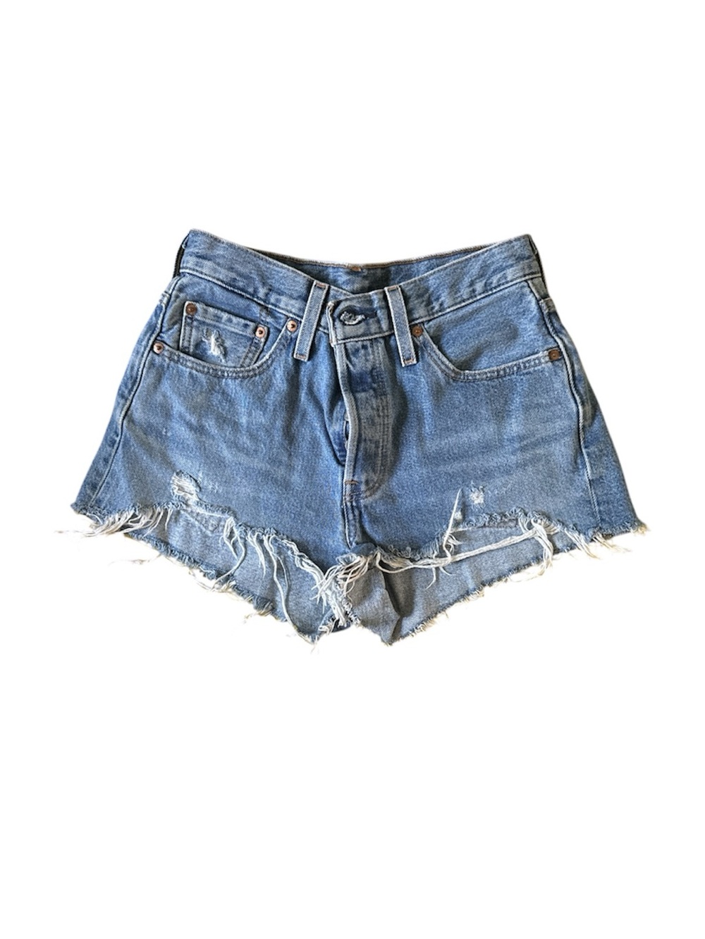 Levi's 501 Light Blue Frayed Hem Denim Shorts
